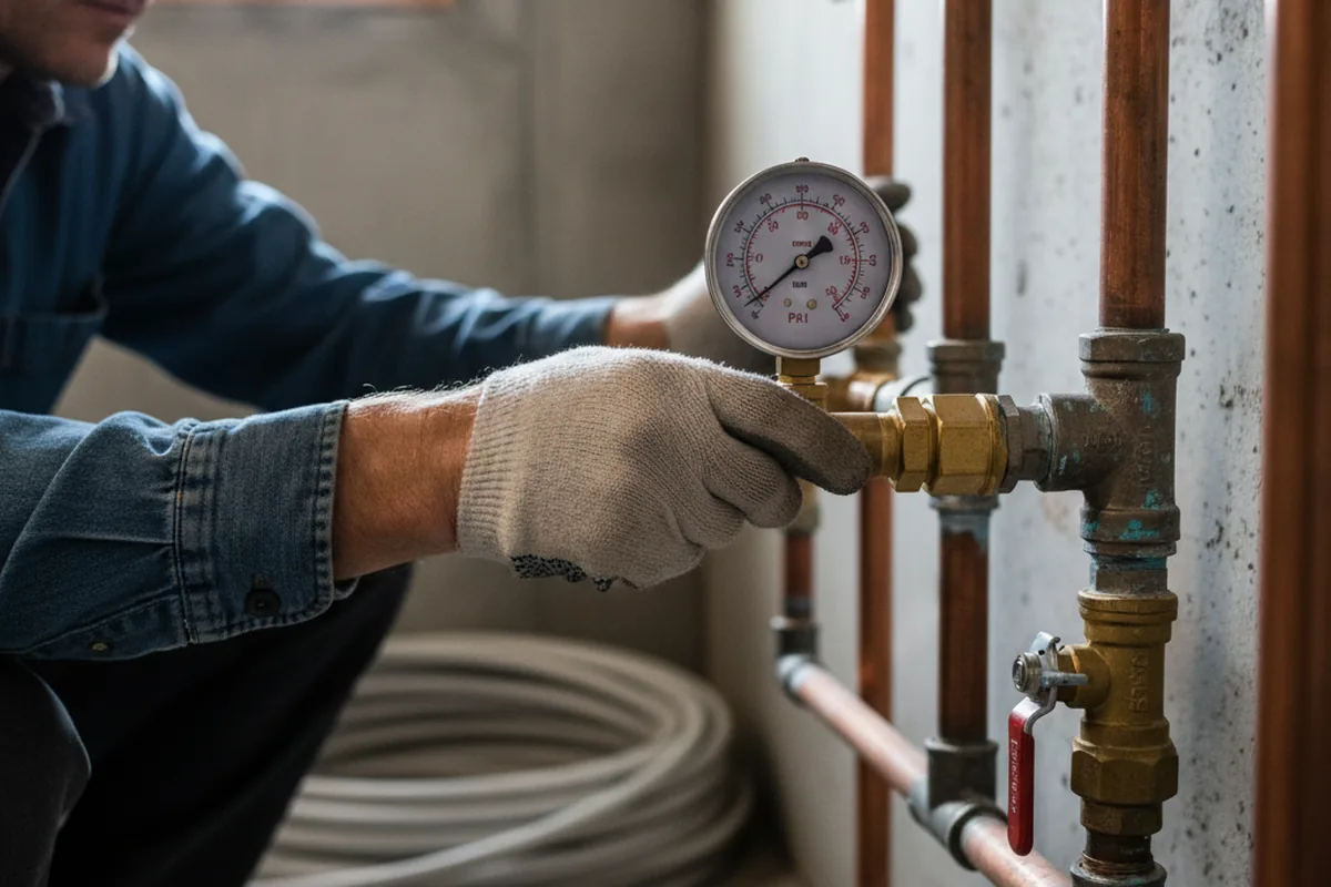 Pressure testing a repaired line during Water Line Repair in West Van Lear